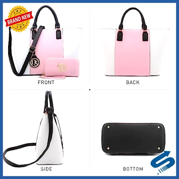 Large Vegan Leather Tote Bag with Matching Wallet, Work Shoulder Satchel - Picture 4 of 7